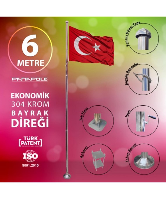 6 Metre Paslanmaz Krom Ekonomik Bayrak Direği 6 Metre Paslanmaz Krom Ekonomik Bayrak Direği