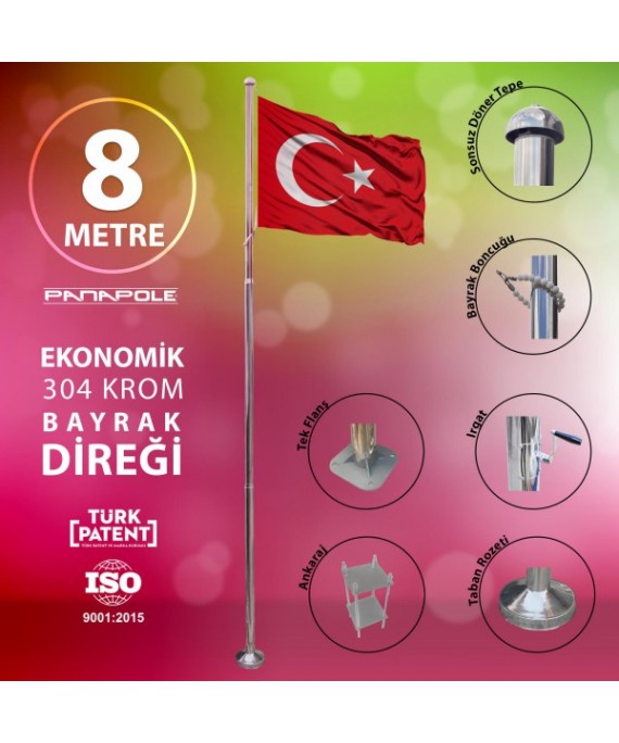 8 Metre Paslanmaz Krom Ekonomik Bayrak Direği 8 Metre Paslanmaz Krom Ekonomik Bayrak Direği