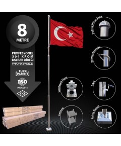 8 Metre Paslanmaz Krom Profesyonel Bayrak Direği 8 Metre Paslanmaz Krom Profesyonel Bayrak Direği