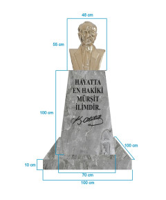 Atatürk Büstü (55cm Pirinç)+ Kaide (100cm)+ Alt Tabla (100x100cm) Mermer Desenli Gri