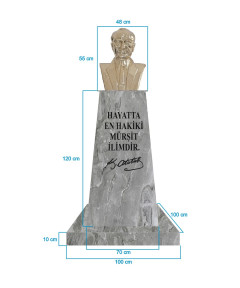 Atatürk Büstü (55cm Pirinç)+ Kaide (120cm)+ Alt Tabla (100x100cm) Mermer Desenli Gri