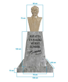 Atatürk Büstü (70cm Pirinç)+ Kaide (100cm)+ Alt Tabla (100x100cm) Mermer Desenli Gri