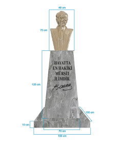 Atatürk Büstü (70cm Pirinç)+ Kaide (120cm)+ Alt Tabla (100x100cm) Mermer Desenli Gri