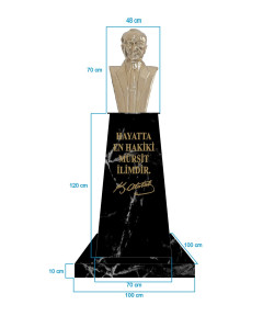 Atatürk Büstü (70cm Pirinç)+ Kaide (120cm)+ Alt Tabla (100x100cm) Mermer Desenli Siyah