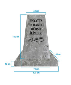 Atatürk Kaidesi (100cm) + Alt Tabla (100x100cm) Mermer Desenli Gri