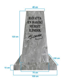 Atatürk Kaidesi (120cm) + Alt Tabla (100x100cm) Mermer Desenli Gri