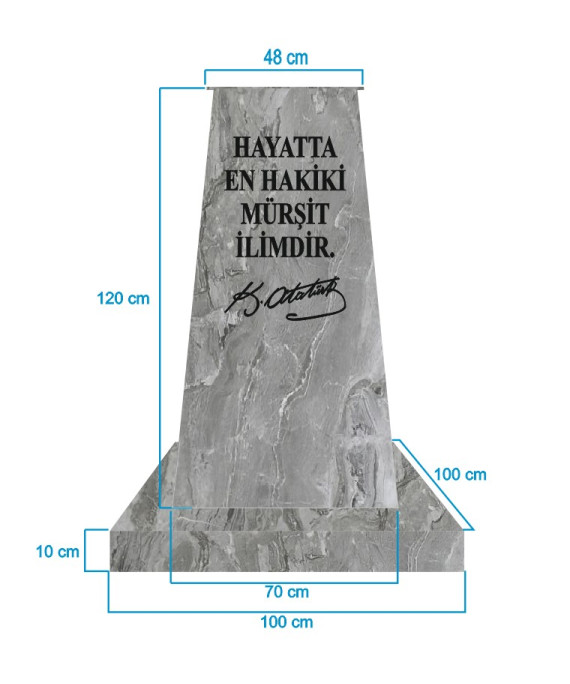 Atatürk Kaidesi (120cm) + Alt Tabla (100x100cm) Mermer Desenli Gri