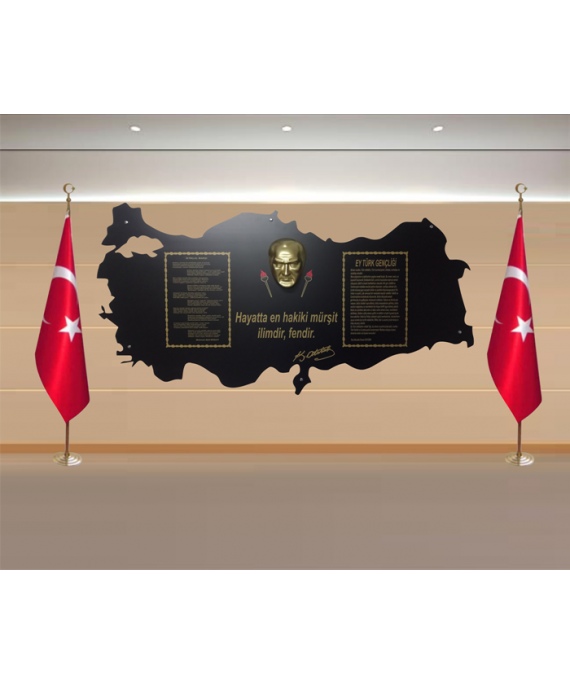 Atatürk Köşesi Türkiye Haritası 110x210 cm Siyah