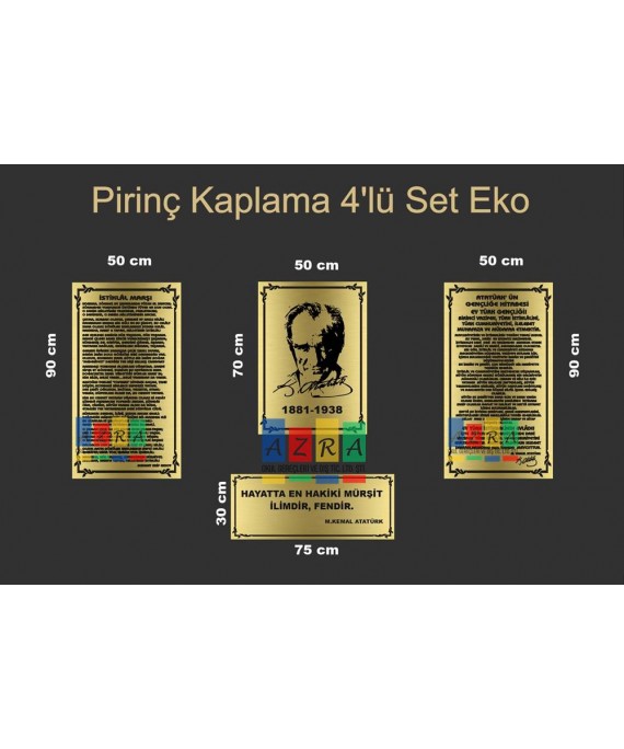 Atatürk Köşesi Pirinç Kaplama 4 Parça 50x90cm Atatürk Köşesi Pirinç Kaplama 4 Parça 50x90cm